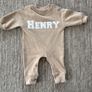 “Henry” Beige Baby Sweatshirt Romper